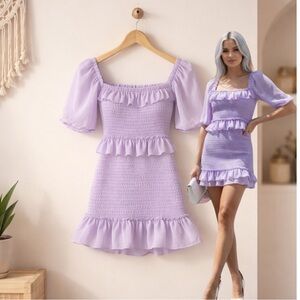 🛍️ Lover’s + Friends Revolve Lavender Off Shoulder Smocked Bodycon mini dress